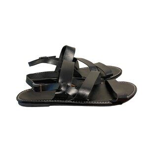 Size 7.5 Womens Black Strappy Flat Sandals #G-5-35-0